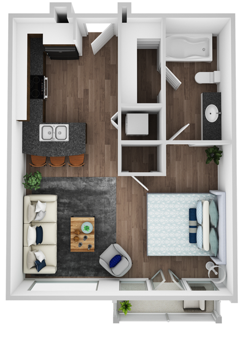 Floor plan for studio, 1 bath, 500 sqft